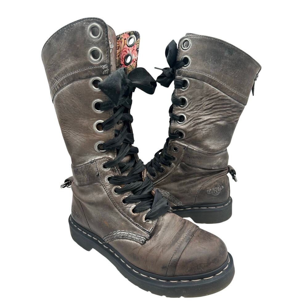 Dr Martens Triumph 1914 Lace Up Combat Boot 12-eye Floral Foldover Lining Sz 7